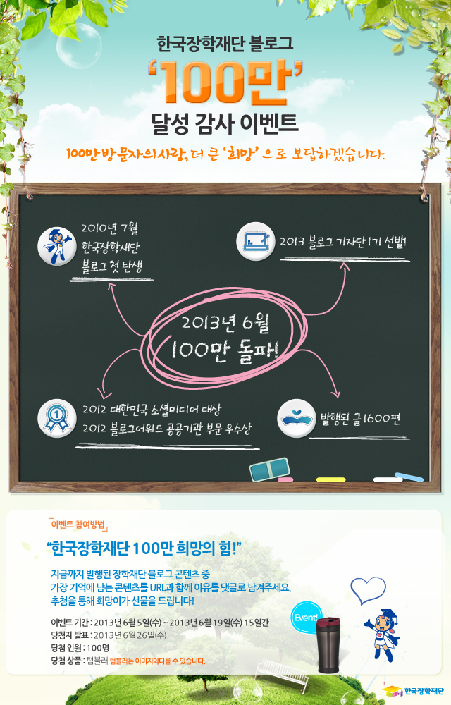 한국장학재단 블로그 '100만' 달성 감사 이벤트