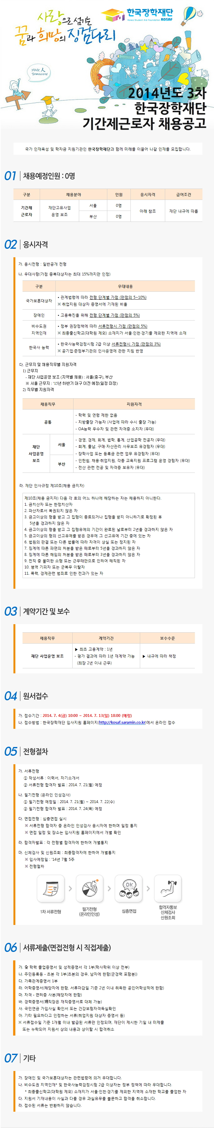 2014년도 3차 한국장학재단 기간제근로자 채용 공고_자세한 내용은 다음과 같습니다.