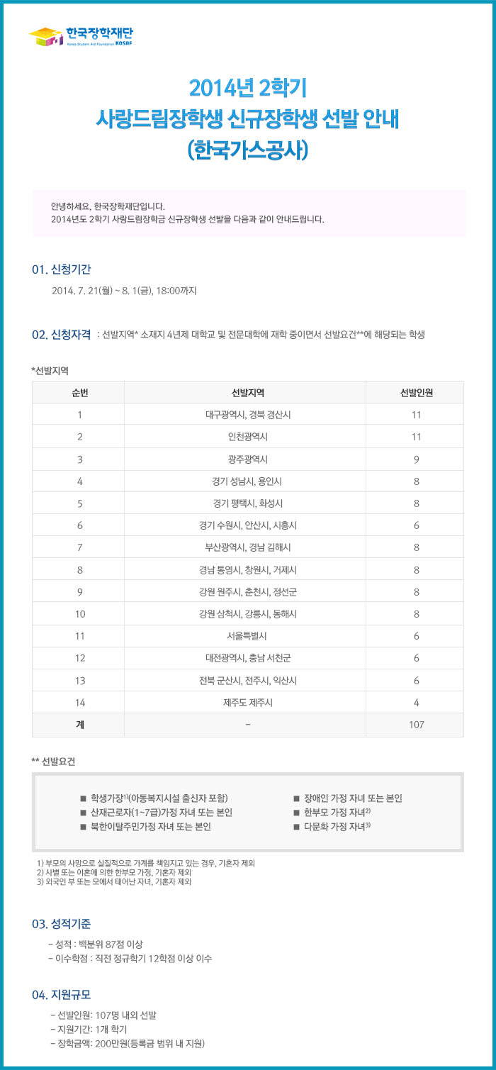 2014년 2학기 사랑드림장학생 신규장학생 선발 안내(한국가스공사)_자세한내용은 아래와 같습니다.